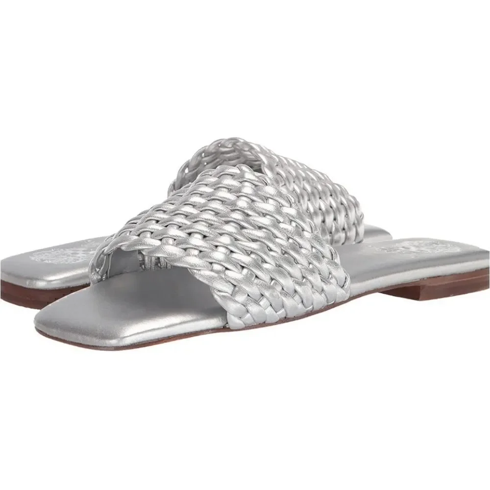 Vince Camuto Arissa Woven Flat Sandal in Pewter. SZ 6.5M
